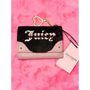 Juicy Couture Velour Brown Pink Retro Embroidered Trifold Wallet NEW